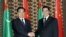 Turkmen President Gurbanguly Berdymukhammedov (right) meets with his Chinese counterpart, Hu Jintao, in Ashgabat on December 13.