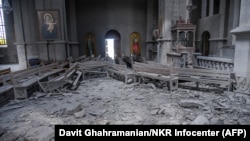 Residents reported that cathedral in the town of Shushi (known as Susa in Azeri) sustained exterior and interior damage from an attack on October 8.