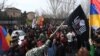 Anti-LGBT activists demonstrating outside the parliament building in Yerevan in April.