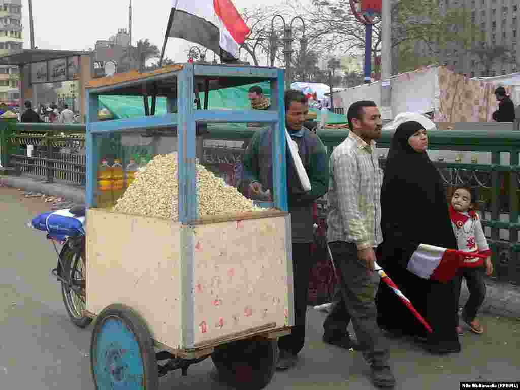 Some food vendors have moved their stands closer to the protests to pick up new business. 