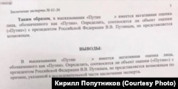 Фрагмент экспертного заключения из уголовного дела о граффити "Путин — *****" в Ярославле