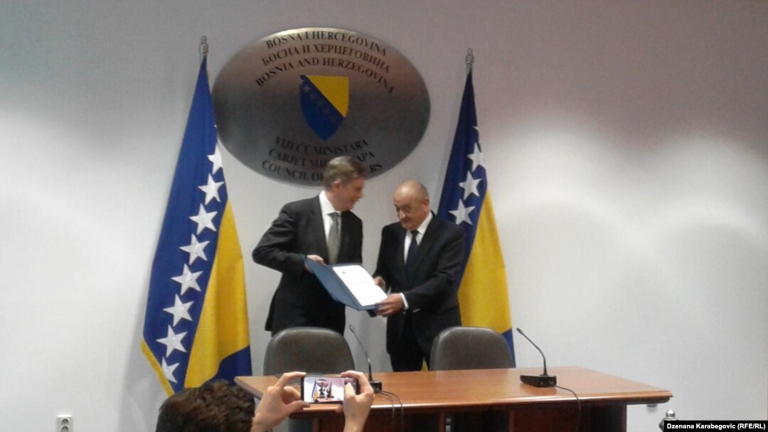 Šef delegacije EU u BiH Lars-Gunnar Wigemark i ministar finasija BiH Vjekoslav Bevanda, Sarajevo 18. april 2018.