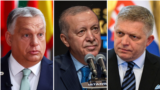 Унгарският премиер Виктор Орбан, президентът на Турция Реджеп Тайип Ердоган и словашкият премиер Роберт Фицо. Колаж.