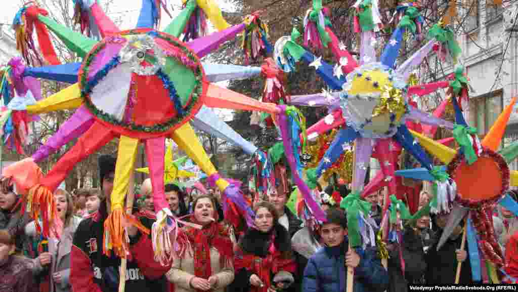 A Christmas procession in Simferopol, Ukraine