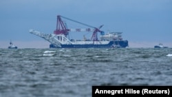 The Russian pipe-laying ship Fortuna is seen in the Mecklenburg Bay ahead of the resumption of the Nord Stream 2 gas-pipeline construction on January 14.