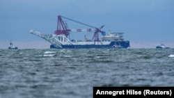 The Russian pipe-laying ship Fortuna is seen in the Mecklenburg Bay ahead of the resumption of Nord Stream 2 construction in January.