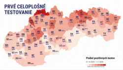 Итоги первого этапа общенационального тестирования на карте Министерства здравоохранения Словакии