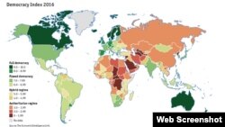 Economist Intelligence Unit зерттеу тобының 2016 жылға арналған демократия индексі (Көрнекі сурет).