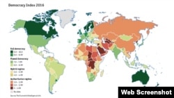 Карта из предыдущего доклада Economist Intelligence Unit (EIU) о состоянии развития демократии в странах мира.