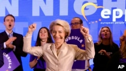 Ursula von der Leyen az Európai Néppárt brüsszeli választási rendezvényén, 2024. június 9-én