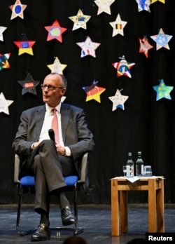 German Chancellor Friedrich Merz visits the Carolus-Magnus Gymnasium in Marsberg as part of the EU Project Day in Schools on April 27.