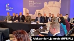 Ukrainian President Volodymyr Zelenskiy (third from left) attends a Ukraine-Southeast Europe summit in Dubrovnik, Croatia, on October 9. 