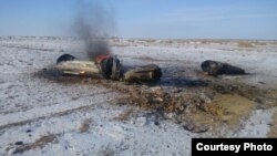 Обломок ракеты, упавший у села Ногайты в Актюбинской области. 9 января 2020 года.