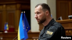 Євгеній Хмара під час свого виступу у Верховній Раді перед голосуванням за його призначення на посаду міністра оборони. Київ, 19 серпня 2026 року