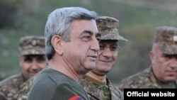 Armenian President Serzh Sarkisian attends military exercises held by the Karabakh Armenian Army in November