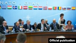 Belgium - NATO Secretary General Anders Fogh Rasmussen chairs a meeting of the North Atlantic Council with Armenia's Defense Minister Seyran Ohanian and Foreign Minister Edward Nalbandian, Brussels, 20May2014.