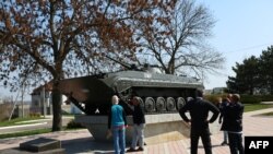 A Soviet tank serves as a monument in the Transdniester capital of Tiraspol.