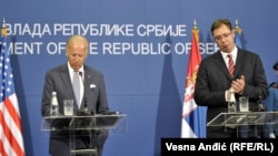 Džozef Bajden i Aleksandar Vučić nakon razgovora u Palati "Srbije"