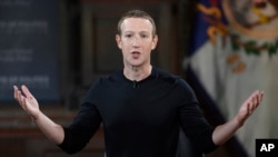 Facebook CEO Mark Zuckerberg speaks at Georgetown University, Thursday, Oct. 17, 2019, in Washington. (AP Photo/Nick Wass)