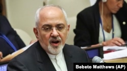 Iranian Foreign Minister Mohammad Javad Zarif addresses a meeting to promote the elimination of nuclear weapons, during the United Nations General Assembly, at U.N. headquarters, in New York, September 26, 2018 