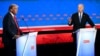 Joe Biden amerikai elnök (jobbra) és Donald Trump volt amerikai elnök és republikánus elnökjelölt a 2024-es választások első elnökválasztási vitáján a CNN stúdiójában, Atlantában 2024. június 27-én