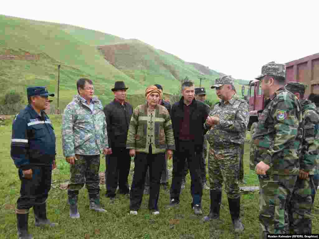 Кырсык болгон айылда Өзгөчө кырдаалдар министри Кубатбек Боронов жана орун басары Равшан Рысбаев баштаган куткаруучулар иштеп жатат. Куткаруу иштерин министрликтин Жалал-Абад облусундагы адистери жана райондук бийлик түзгөн ыкчам топ айыл тургундары менен бирге улантууда. Ошондой эле Оштон дагы 20 куткаруучу барып, жардам берүүдө.