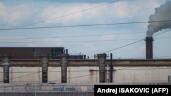 Chimneys of a steel mill owned by Chinese company HBIS in the village of Radinac outside of Smederevo, Serbia