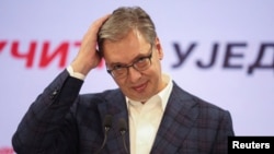 Aleksandar Vučić, prilikom obraćanja nakon izbornog poraza u štabu Srpske napredne stranke, u Beogradu - 25. oktobar 2026. godine.