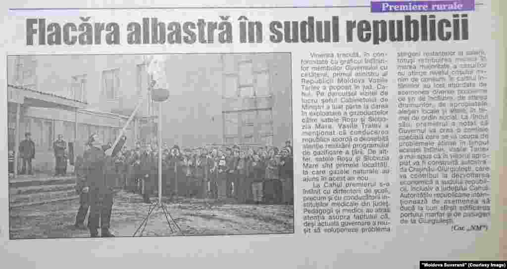 &quot;Moldova Suverană&quot;, 21 ianuarie 2003, gazificarea satelor şi premierul Vasile Tarlev