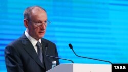 Russia -- Russian Security Council Secretary Nikolai Patrushev delivers a speech as he attends the 5th Moscow Conference on International Security (MCIS) in Moscow, April 27, 2016