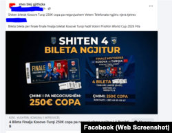 Faqe në Facebook për rishitje biletash.