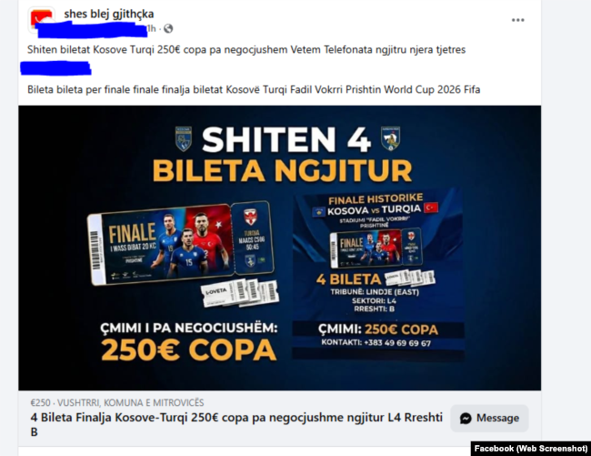 Faqe në Facebook për rishitje biletash.