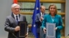 Belgium - EU foreign policy chief Federica Mogherini and Armenian Foreign Minister Edward Nalbandian sign the Armenia-EU Comprehensive and Enhanced Partnership Agreement in Brussels, 24Nov2017. 