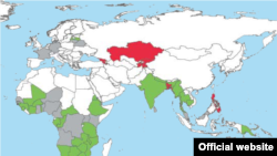Карта стран, где проживают носители ВИЧ/СПИДа (ООН)