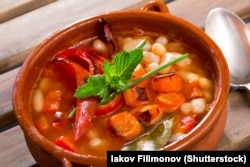 Bob chorba, a traditional Bulgarian bean soup that is often eaten on Christmas Eve