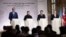 De la stânga la dreapta: cancelarul german, Friedrich Merz, președintele ucrainean, Volodimir Zelenski, președintele Franței, Emmanuel Macron, și premierul britanic, Keir Starmer, după summitul Coaliției de Voință de la Paris, 13 iulie 2026. 