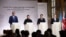 Фридрих Мерц, Владимир Зеленский, Эммануэль Макрон и Кир Стармер на пресс-конференции после саммита "Коалиции желающих", Париж, 13 июля 2026 года