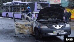 Місце обстрілу зупинки громадського транспорту в Донецьку, 22 січня 2015 року