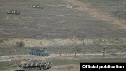 Nagorno-Karabakh - Armenian soldiers and tanks at a military exercise, 20Nov2015. 