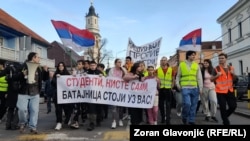 The student-led march set off from Belgrade on January 30 with participants carrying banners and flags and blowing horns and whistles.