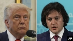 АҚШ президенті Дональд Трамп (сол жақта) пен Грузия премьер-министрі Ираклий Кобахидзенің фотоларынан коллаж.
