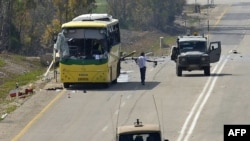 Израильский школьный автобус, попавший под обстрел 