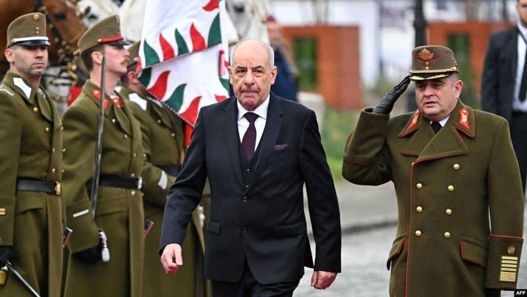 Sulyok Tamás beiktatási ünnepségén a katonai díszőrség előtt a budapesti Sándor-palotánál 2024. március 10-én