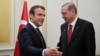 French President Emmanuel Macron (left) and Turkish President Recep Tayyip Erdogan in Brussels in 2017