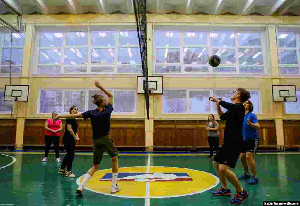 Students of the Russian-Norwegian school in Murmansk play volleyball. The school takes 10 students from each country for a one-year course to learn each other&rsquo;s language and culture.