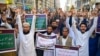 Tehrik-e Labbaik Pakistan activists protest against Supreme Court Chief Justice Qazi Faez Isa in Karachi on February 23.