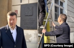 Screenshots from a video posted by Okamura as the flag was removed on November 6.