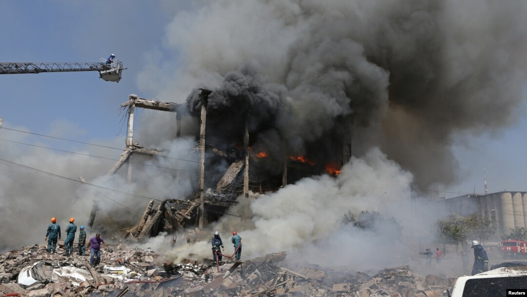 The explosions at the market in Yerevan sparked a devastating fire.