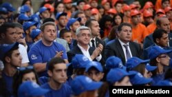 Armenia - President Serzh Sarkisian visits a pro-government youth camp in Tsaghkadzor, 23Aug2014.