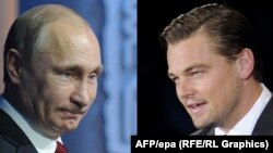 A combo photo of US actor Leonardi DiCaprio (R) and Russian President Vladimir Putin